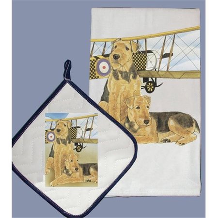 PIPSQUEAK PRODUCTIONS Pipsqueak Productions DP888 Dish Towel and Pot Holder Set - Airedale DP888
